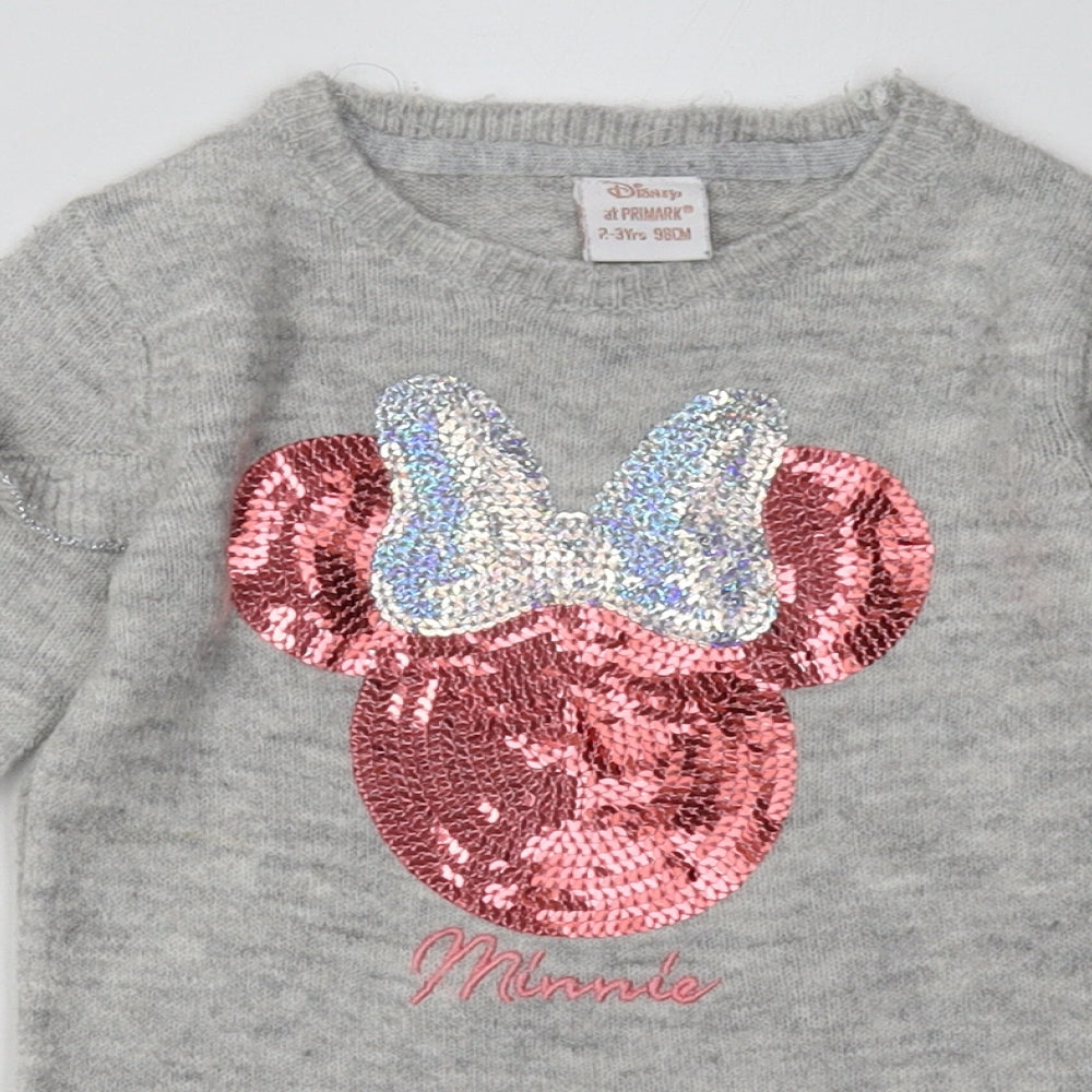 Primark Girls Grey  Cotton Pullover Sweatshirt Size 2-3 Years  Pullover - Minnie Mouse