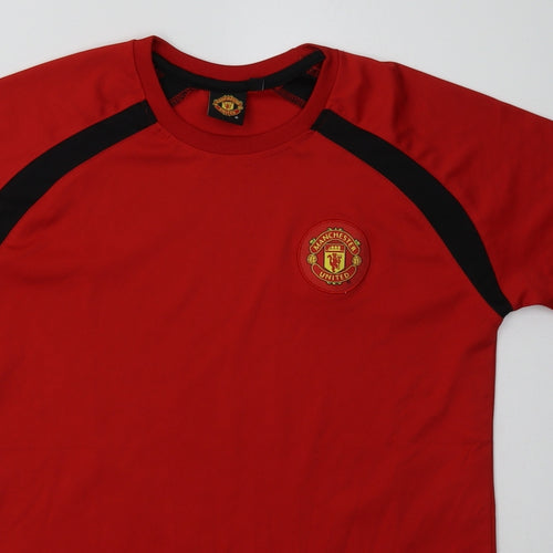 Manchester United Boys Red  Polyester Basic T-Shirt Size 12-13 Years Crew Neck Pullover - Manchester United