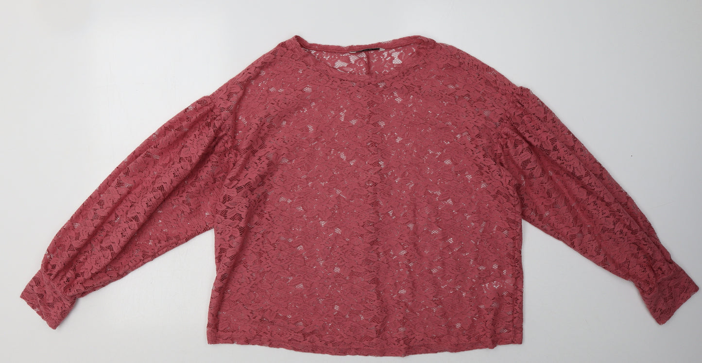 George Womens Pink Floral Polyester Basic Blouse Size 12 Crew Neck