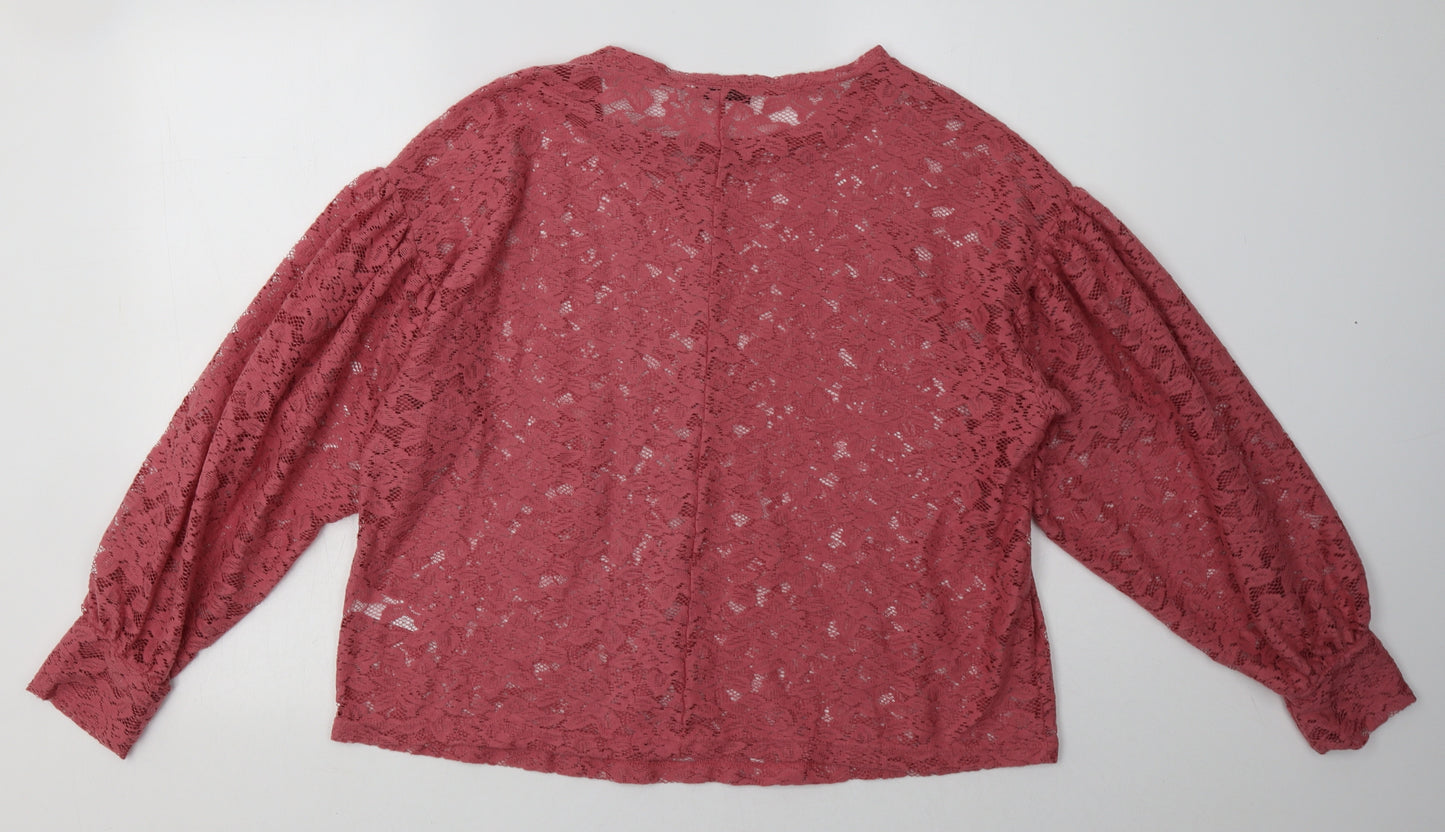 George Womens Pink Floral Polyester Basic Blouse Size 12 Crew Neck