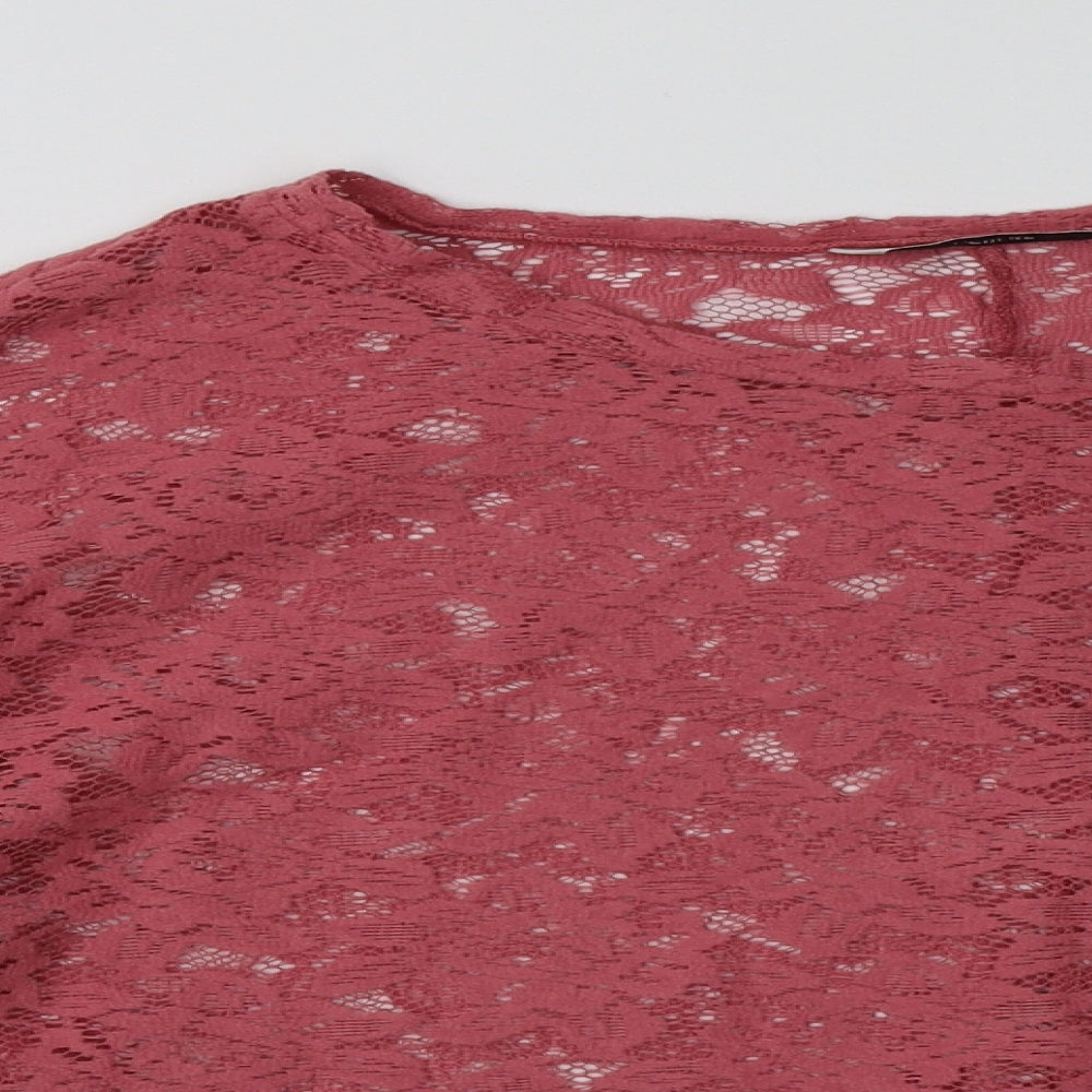 George Womens Pink Floral Polyester Basic Blouse Size 12 Crew Neck