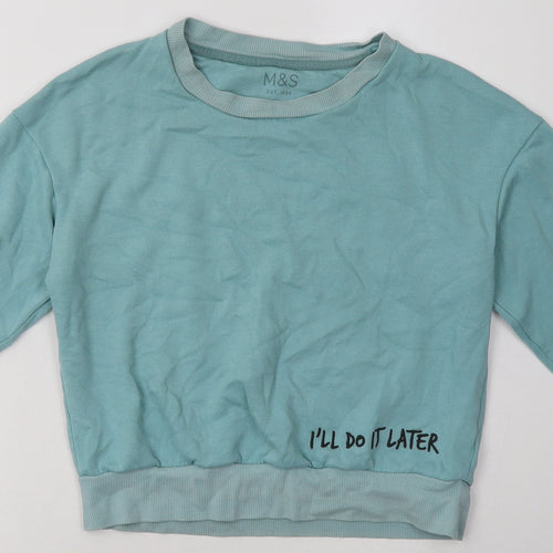 Marks and Spencer Girls Blue  Cotton Basic Casual Size 10-11 Years Crew Neck Pullover - ill do it later