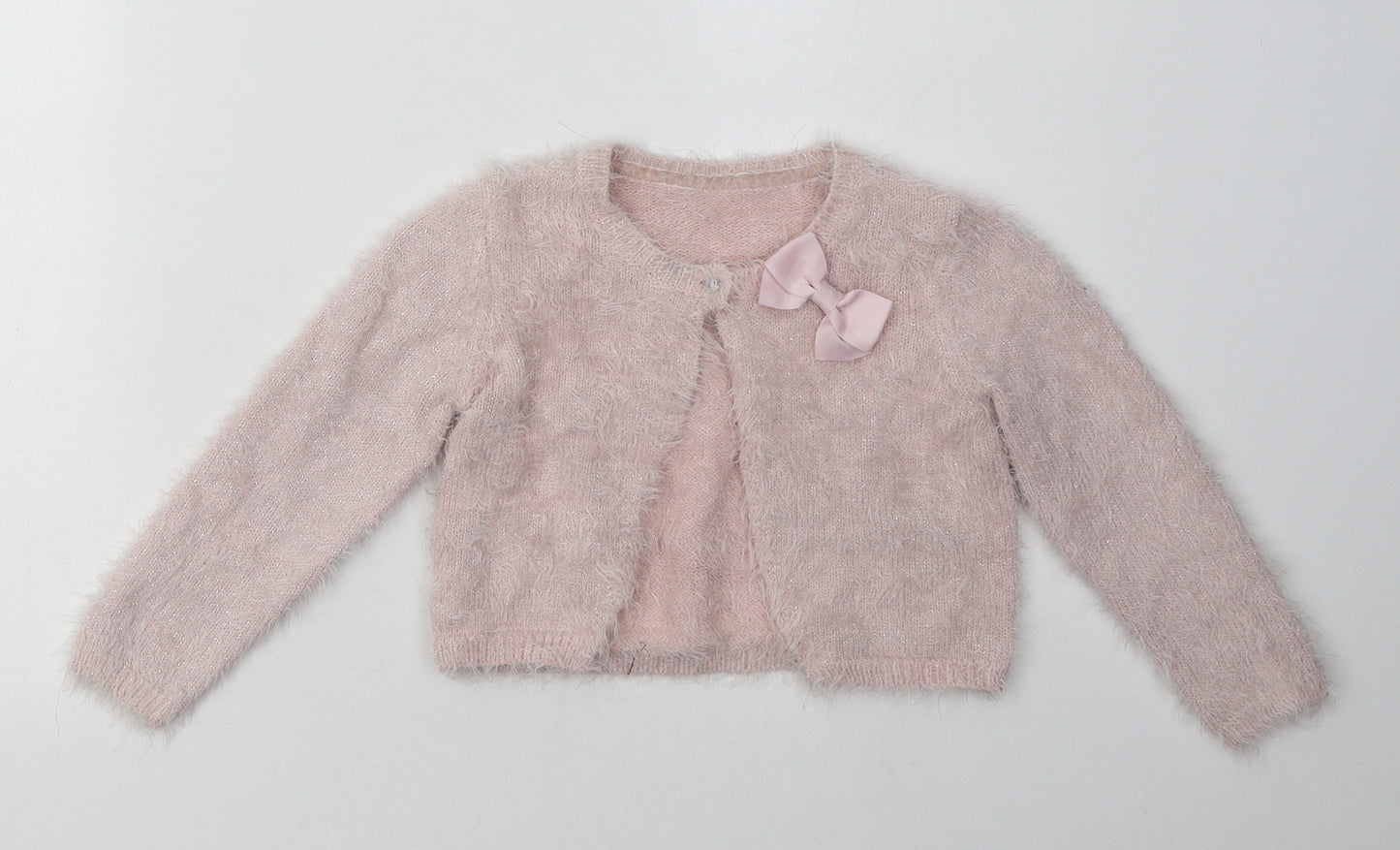 Matalan Girls Pink Crew Neck  Polyamide Cardigan Jumper Size 4-5 Years  Button