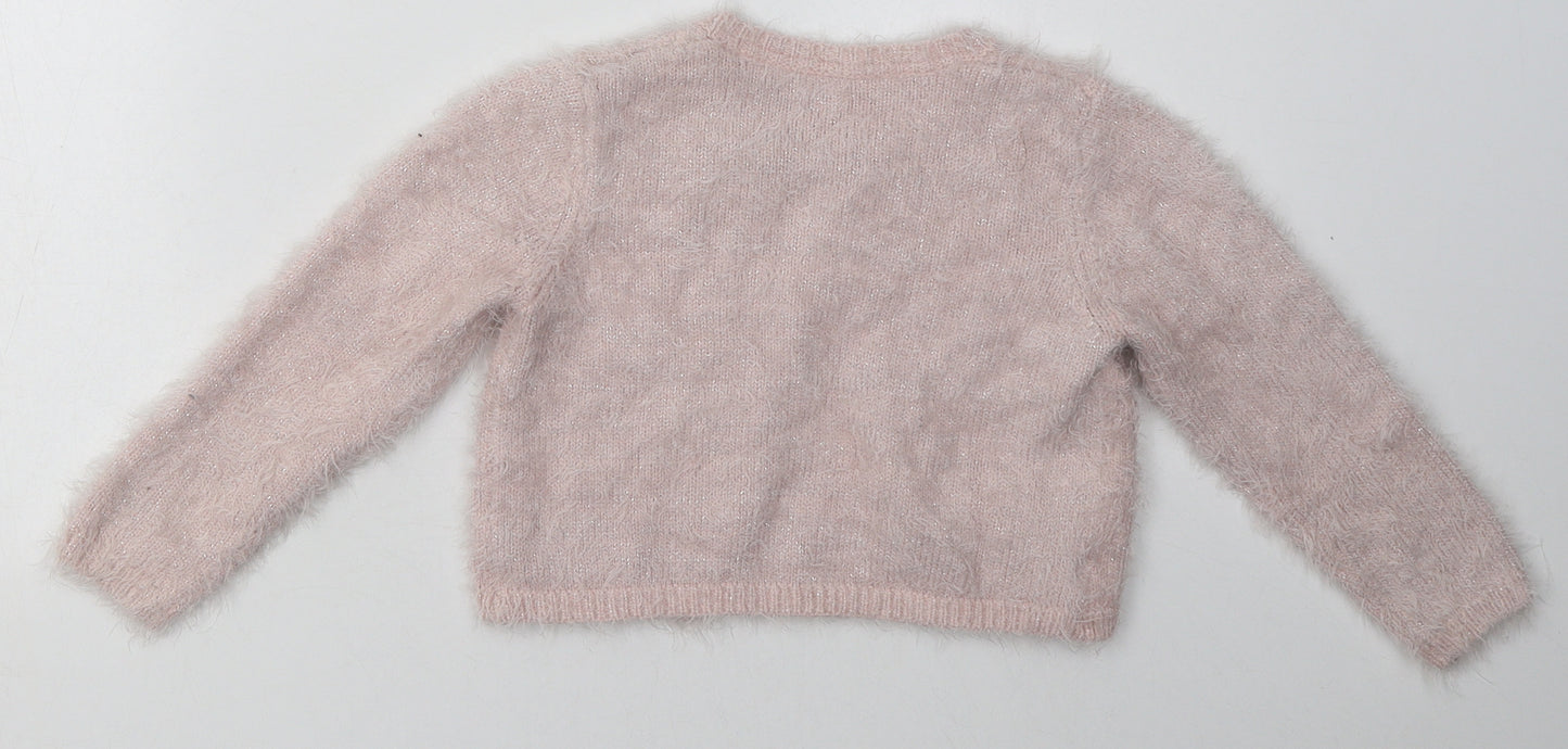 Matalan Girls Pink Crew Neck  Polyamide Cardigan Jumper Size 4-5 Years  Button