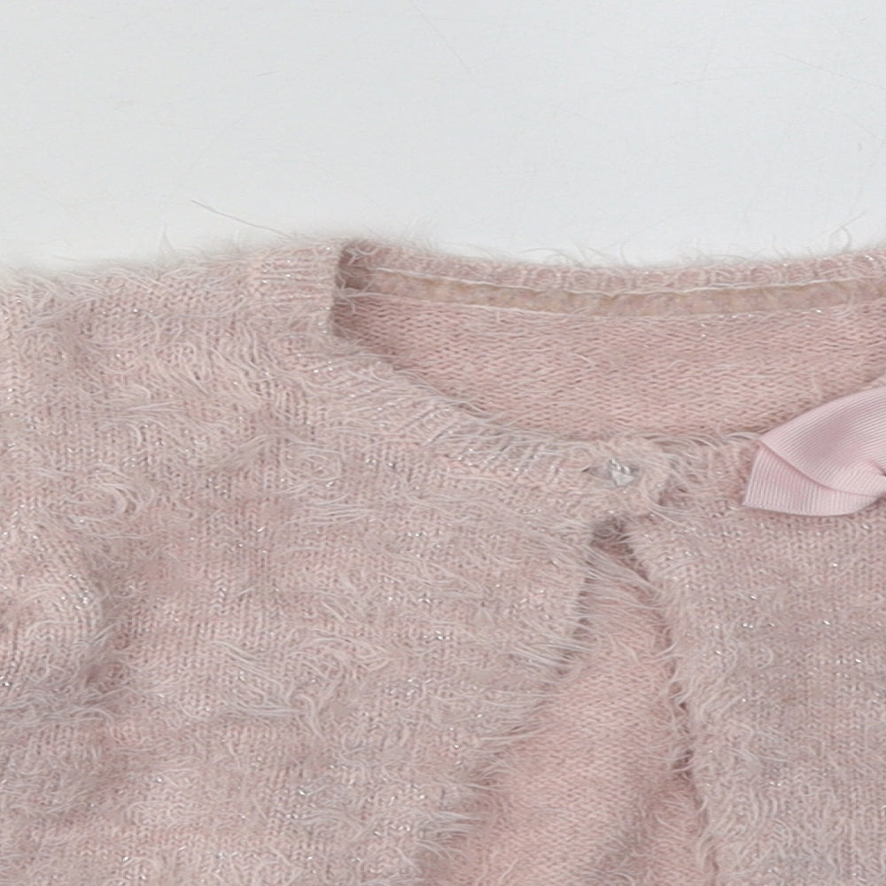 Matalan Girls Pink Crew Neck  Polyamide Cardigan Jumper Size 4-5 Years  Button