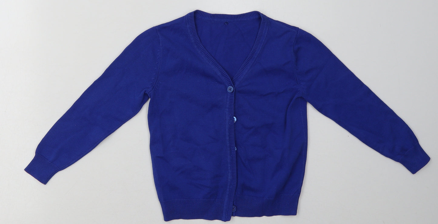 George Girls Blue V-Neck  Cotton Cardigan Jumper Size 3-4 Years  Button - School Wear