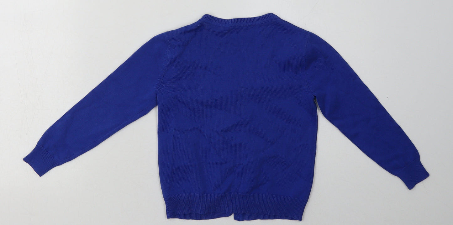 George Girls Blue V-Neck  Cotton Cardigan Jumper Size 3-4 Years  Button - School Wear