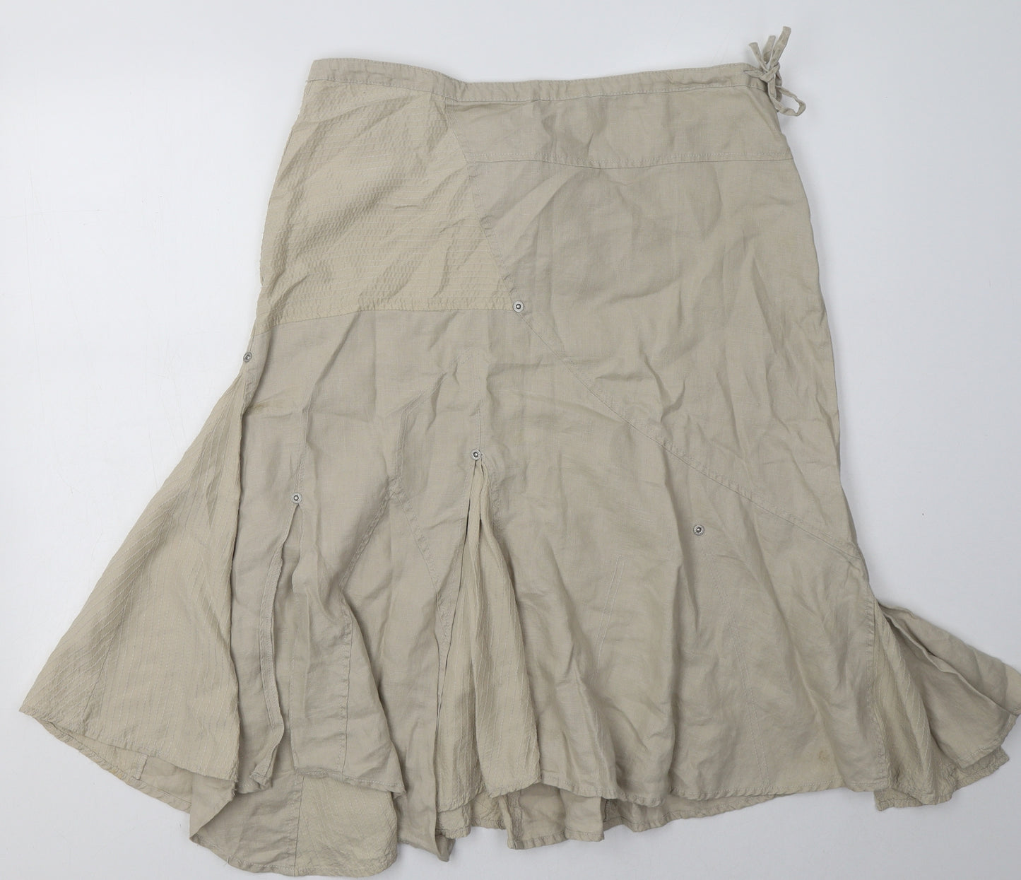 River Island Womens Beige  Linen A-Line Skirt Size 12   Hook & Eye