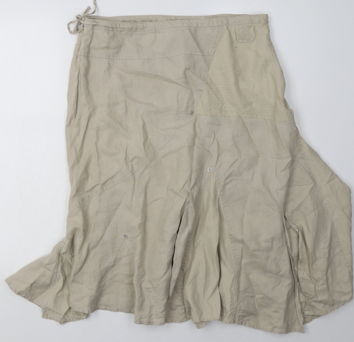 River Island Womens Beige  Linen A-Line Skirt Size 12   Hook & Eye
