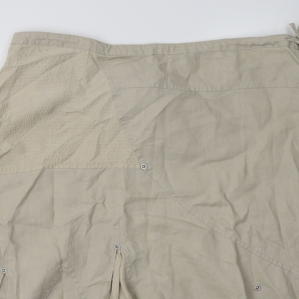 River Island Womens Beige  Linen A-Line Skirt Size 12   Hook & Eye