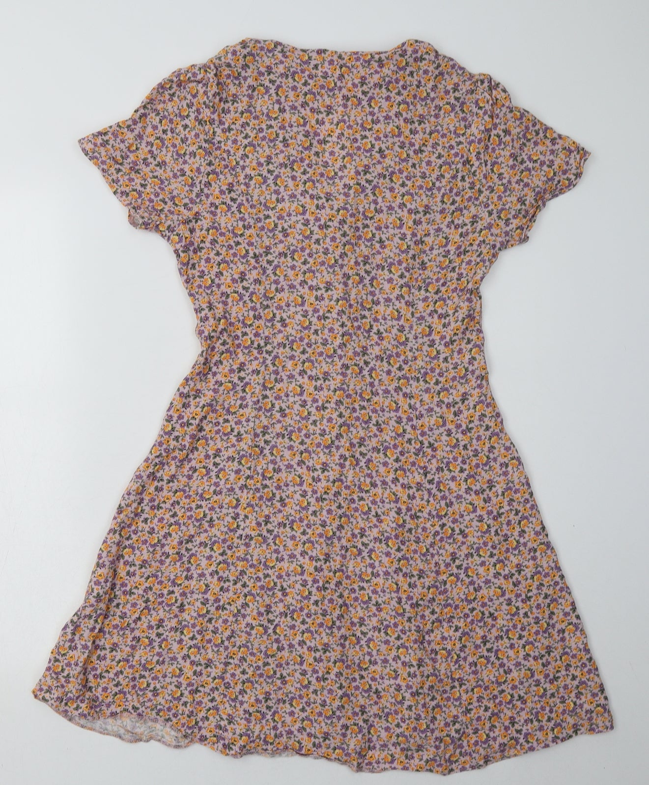 New Look Womens Purple Floral Viscose A-Line  Size 12  V-Neck Button
