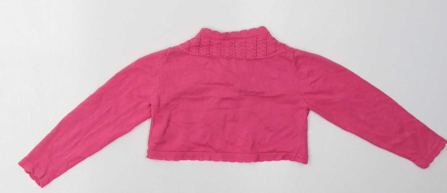 sainsburys Girls Pink Crew Neck Geometric Cotton Cardigan Jumper Size 4-5 Years  Button
