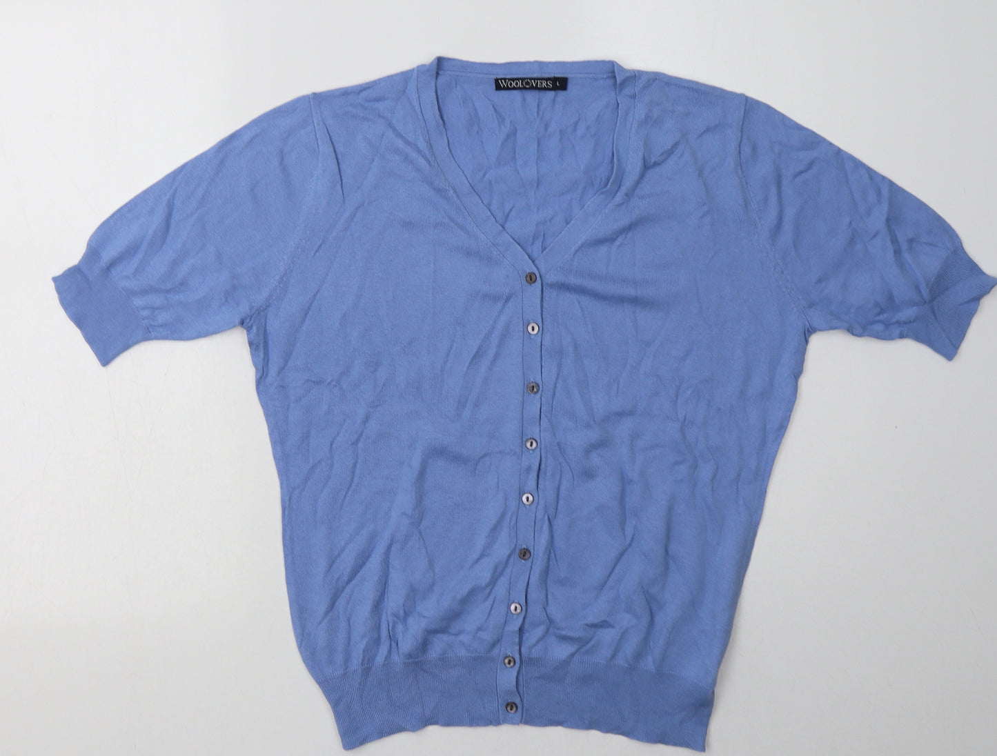 Woolovers Womens Blue V-Neck  Cotton Cardigan Jumper Size L