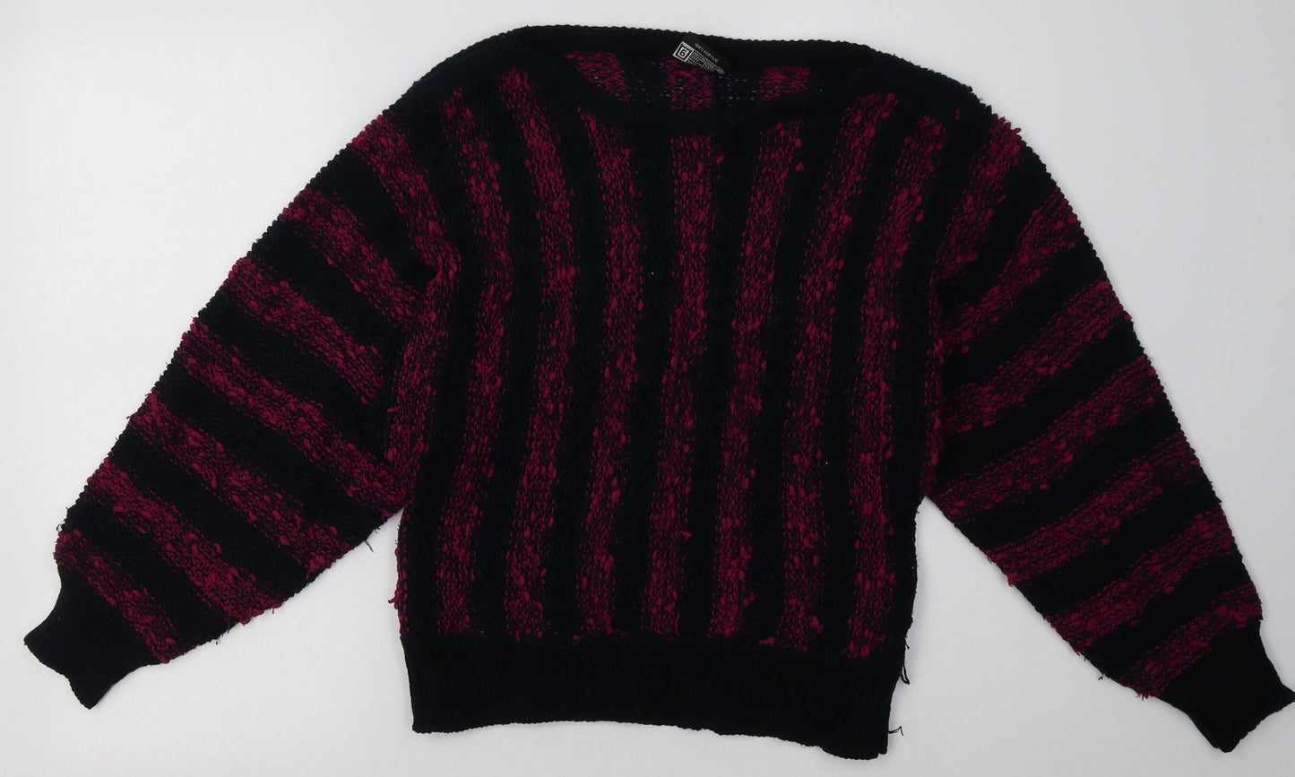 Tigi Womens Purple Striped Acrylic Pullover Sweatshirt One Size  Pullover