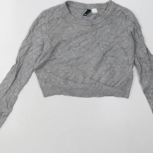H&M Womens Grey Argyle/Diamond Viscose Pullover Sweatshirt Size XS   - Cropped