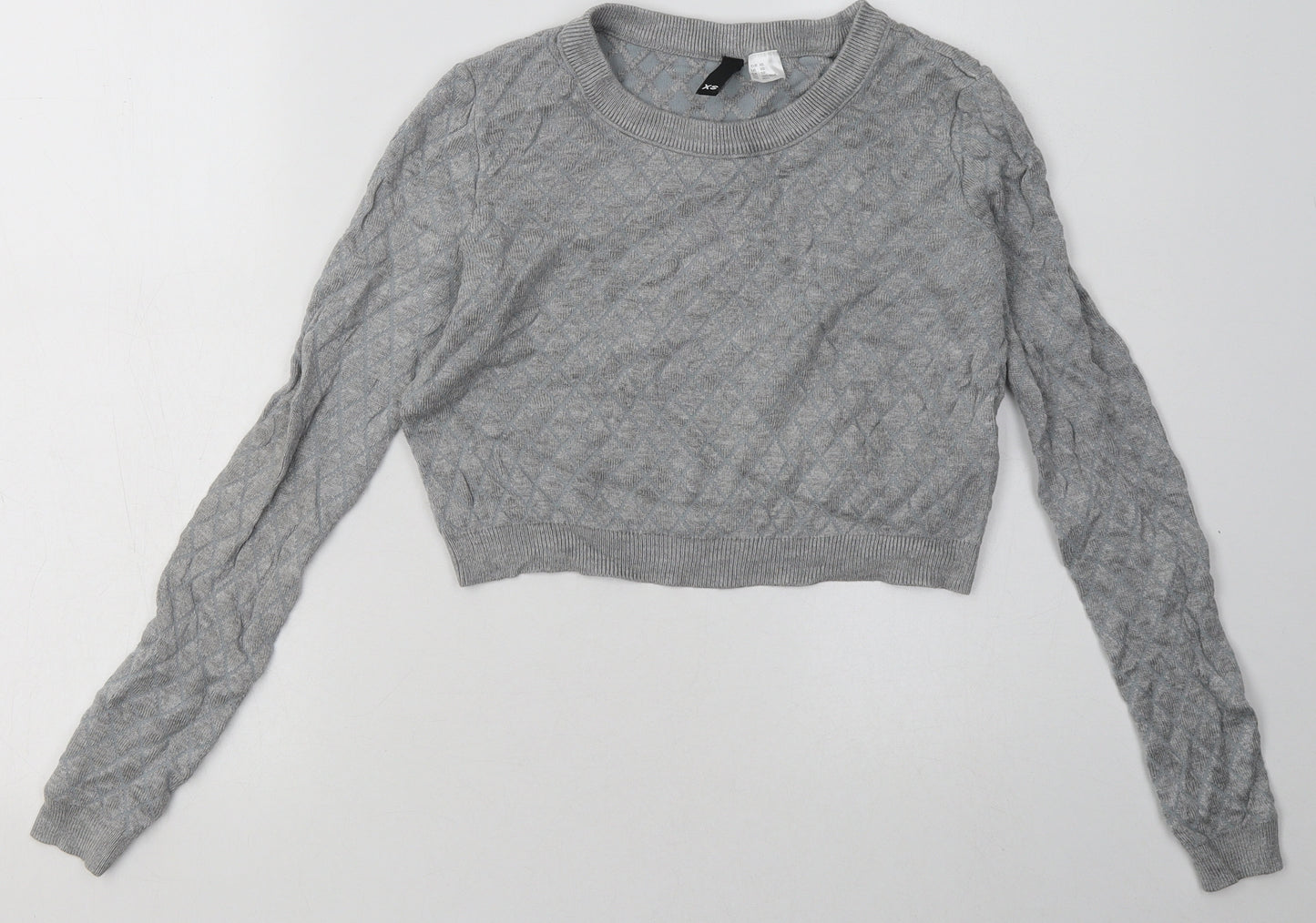 H&M Womens Grey Argyle/Diamond Viscose Pullover Sweatshirt Size XS   - Cropped