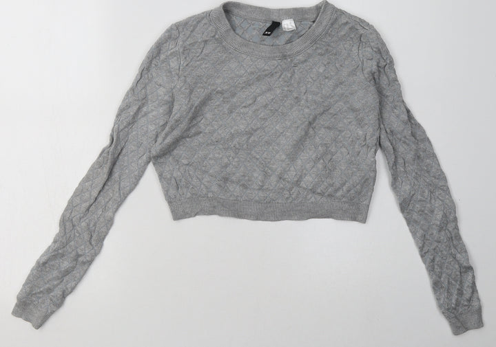 H&M Womens Grey Argyle/Diamond Viscose Pullover Sweatshirt Size XS   - Cropped