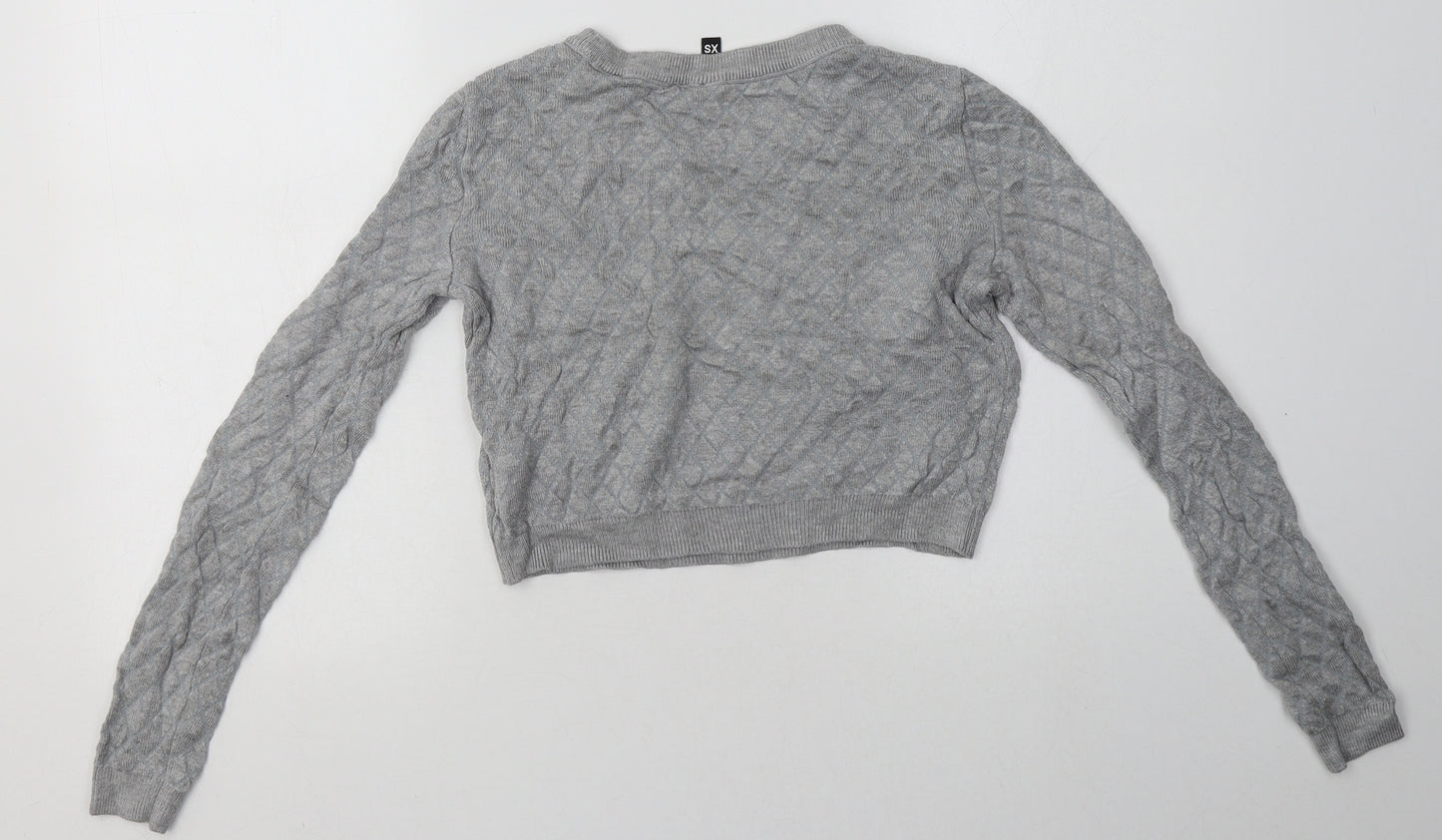 H&M Womens Grey Argyle/Diamond Viscose Pullover Sweatshirt Size XS   - Cropped