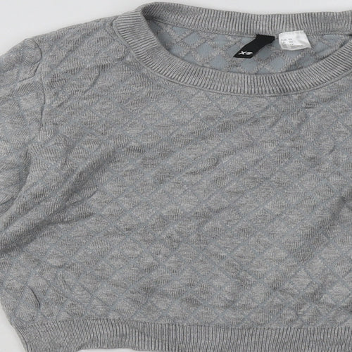 H&M Womens Grey Argyle/Diamond Viscose Pullover Sweatshirt Size XS   - Cropped