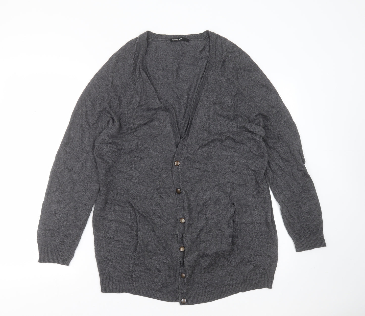 Marks and Spencer Womens Grey V-Neck  Polyamide Cardigan Jumper Size 14