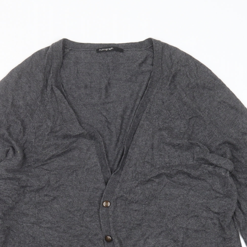 Marks and Spencer Womens Grey V-Neck  Polyamide Cardigan Jumper Size 14