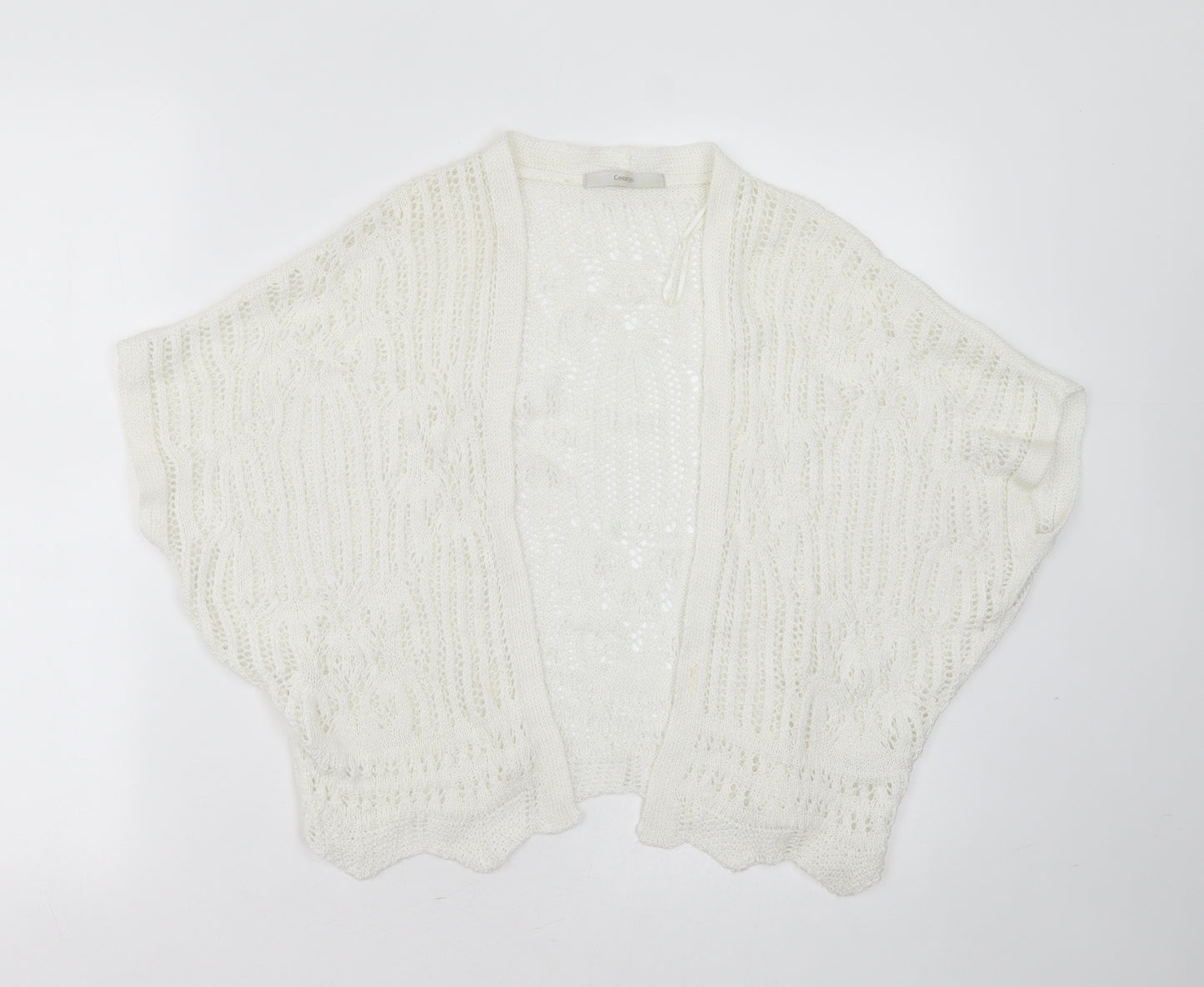 George Womens White V-Neck Geometric Acrylic Cardigan Jumper Size XS