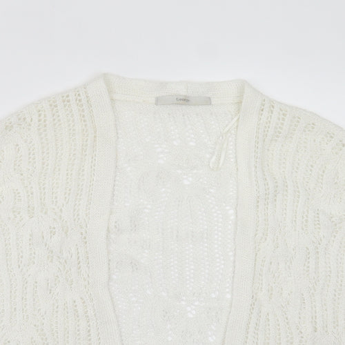 George Womens White V-Neck Geometric Acrylic Cardigan Jumper Size XS
