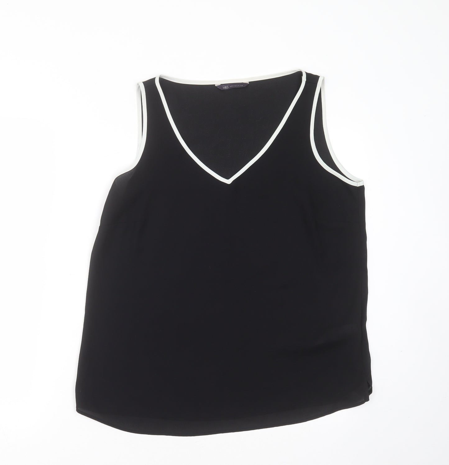 Marks and Spencer Womens Black  Polyester Basic Blouse Size 14 V-Neck