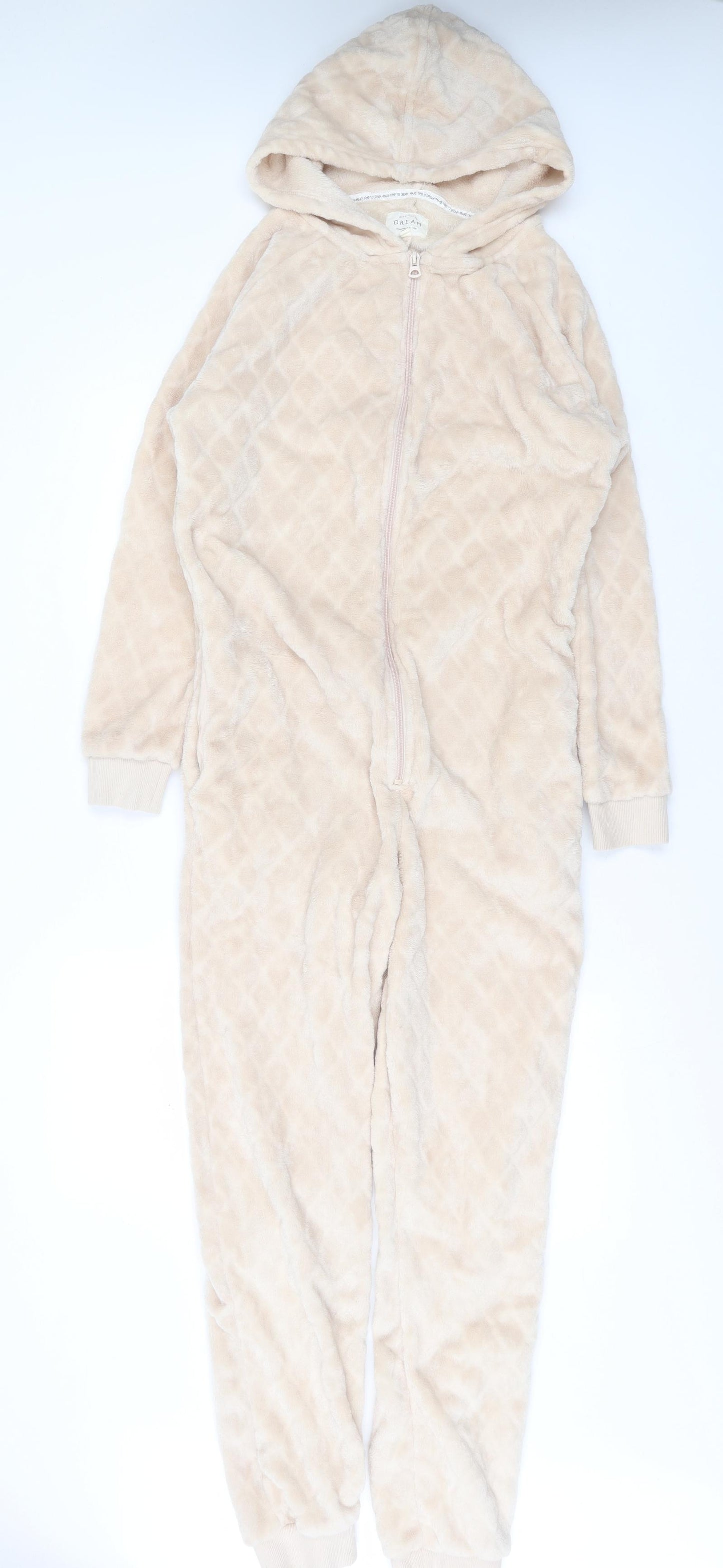 MAKE TIME TO DREAM Womens Beige Argyle/Diamond Polyester Top One Piece Size M  Zip - onesie