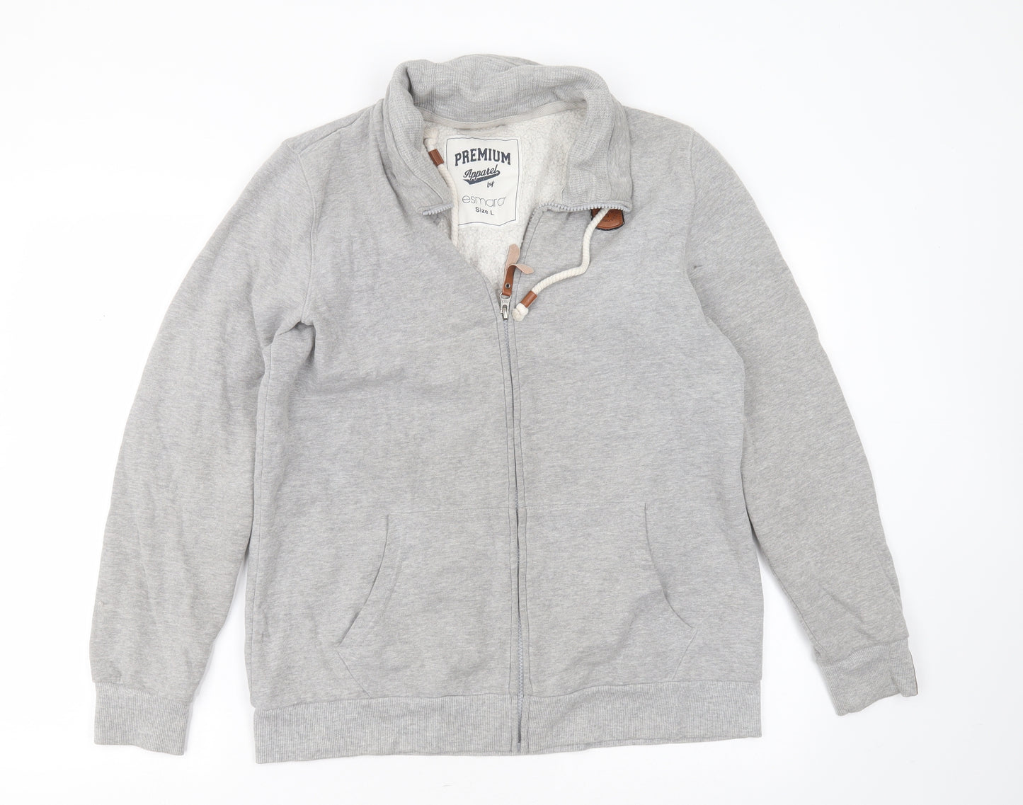 ESMARA Mens Grey  Cotton Full Zip Sweatshirt Size L
