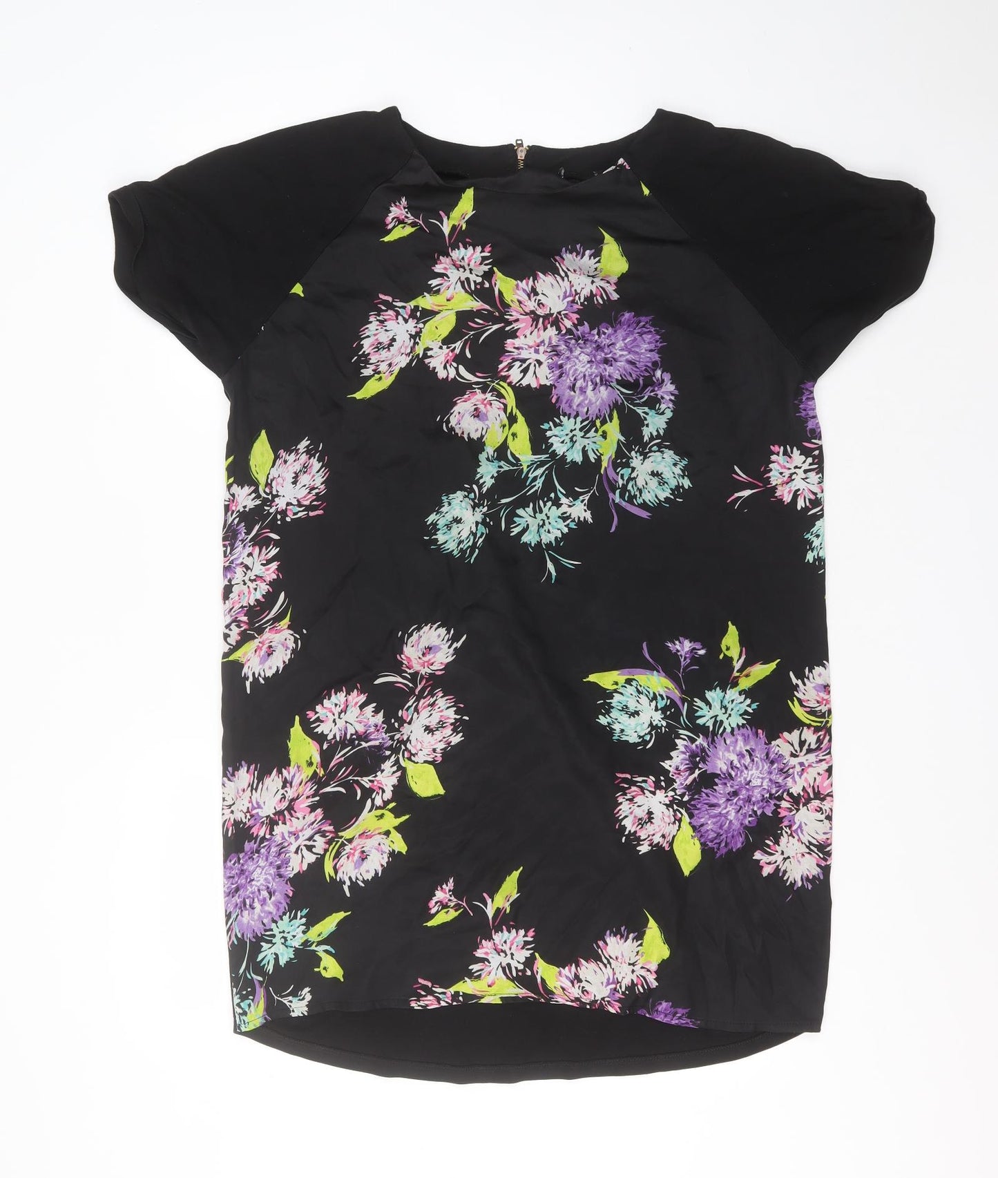 Warehouse Womens Black Floral Viscose T-Shirt Dress  Size 16  Round Neck