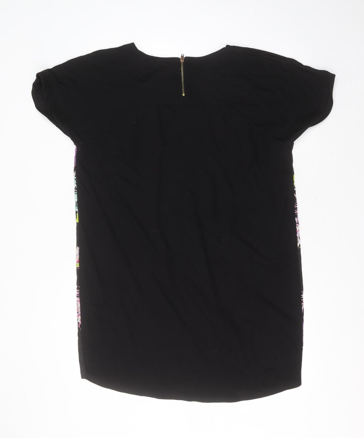 Warehouse Womens Black Floral Viscose T-Shirt Dress  Size 16  Round Neck