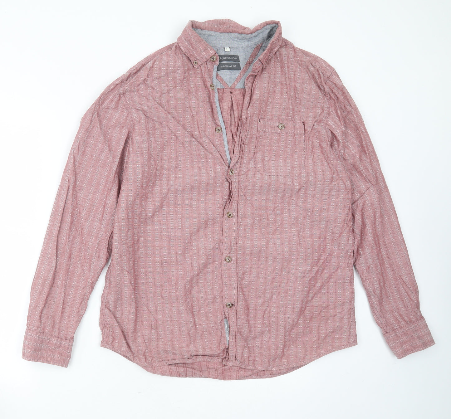 RJR.John Rocha Mens Pink Striped Cotton  Button-Up Size L Collared Button