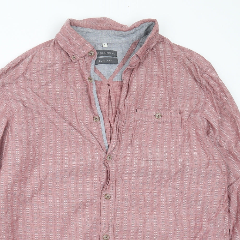 RJR.John Rocha Mens Pink Striped Cotton  Button-Up Size L Collared Button