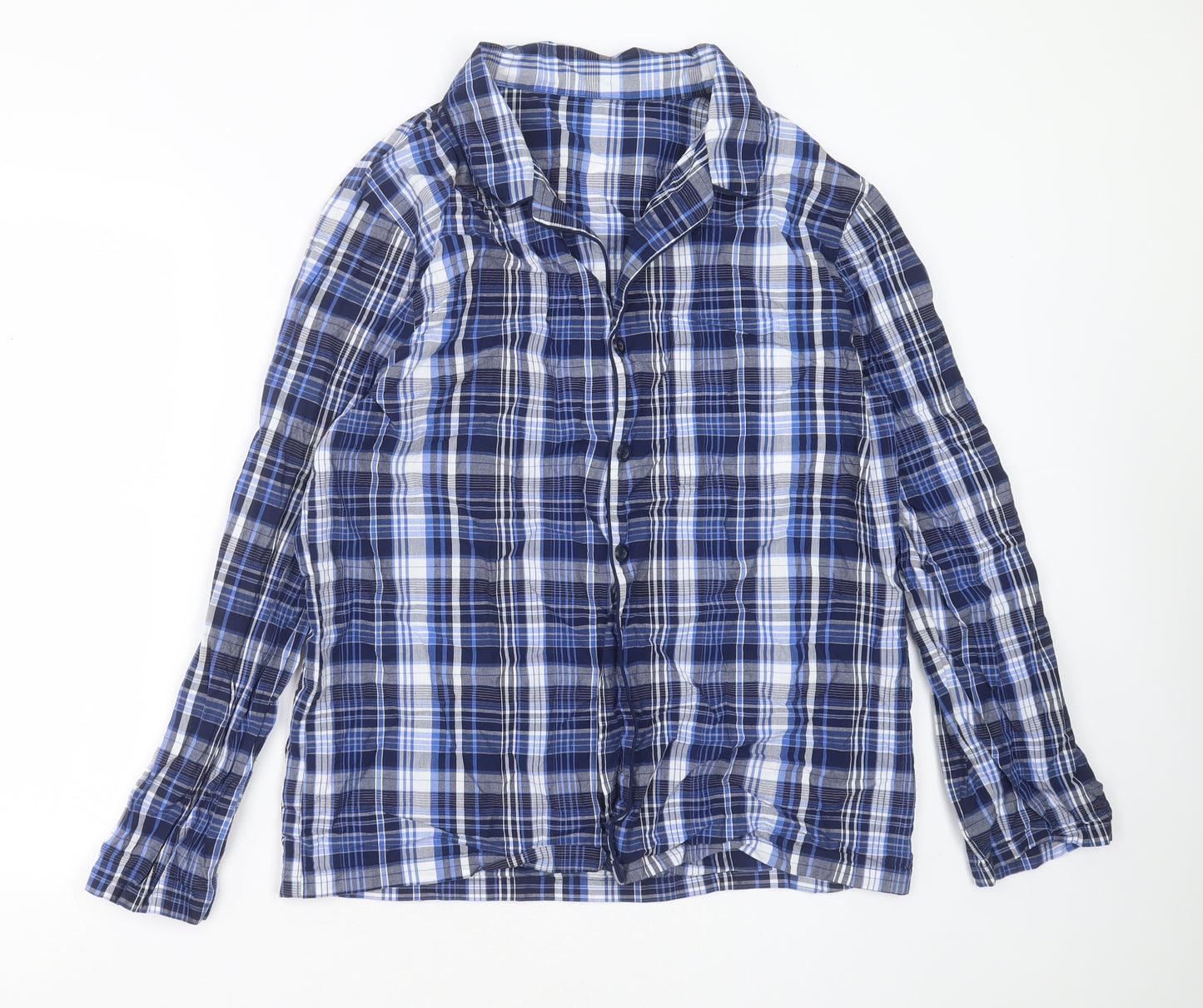 F&F Mens Blue Check Cotton  Pyjama Top Size M  Button