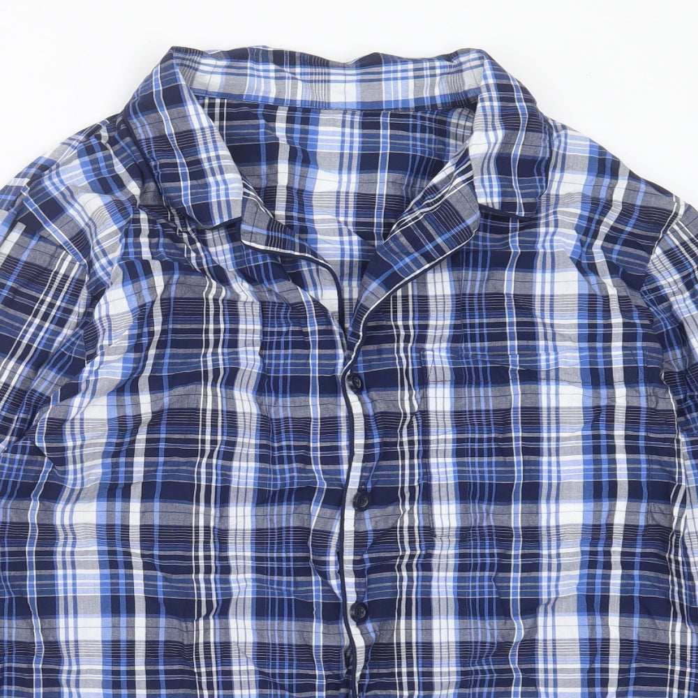 F&F Mens Blue Check Cotton  Pyjama Top Size M  Button
