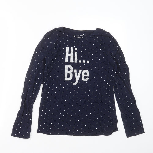 Primark Girls Blue Polka Dot Cotton Basic T-Shirt Size 11-12 Years Round Neck  - hi bye