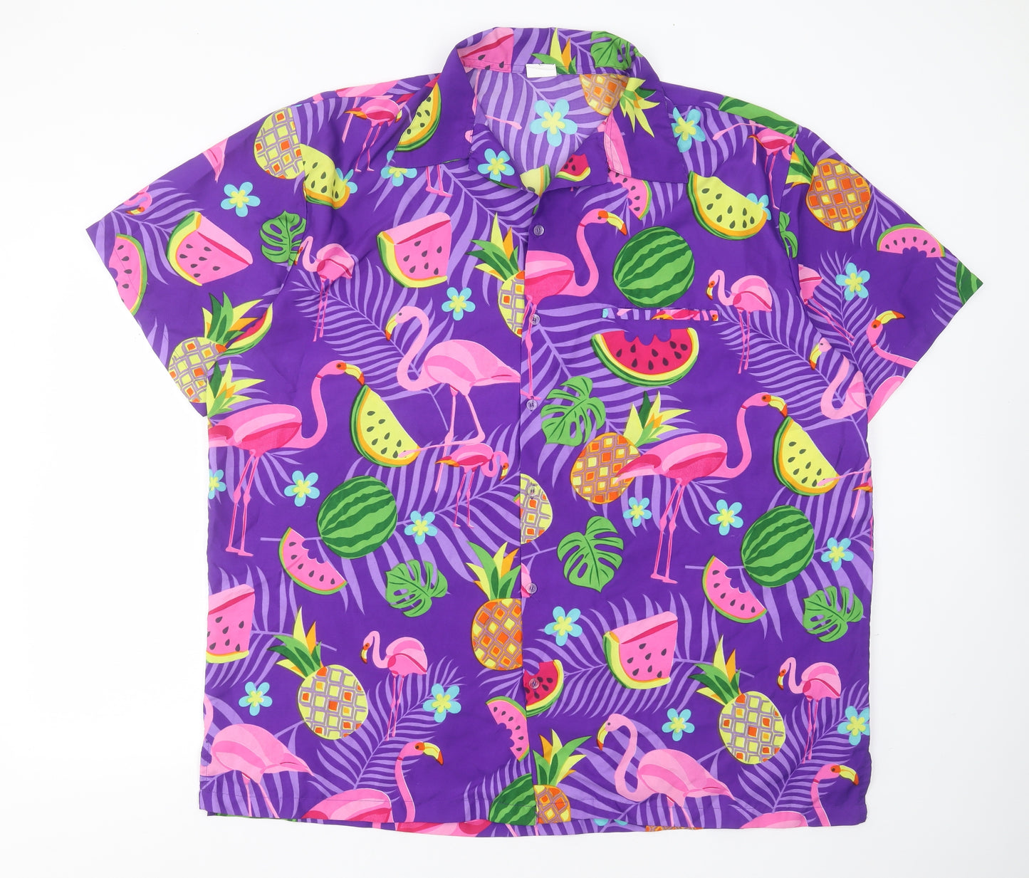 King Kameha Mens Purple  Polyester  Button-Up Size 3XL Collared Button - Tropical print