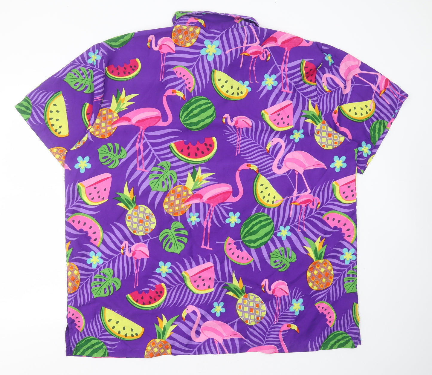 King Kameha Mens Purple  Polyester  Button-Up Size 3XL Collared Button - Tropical print