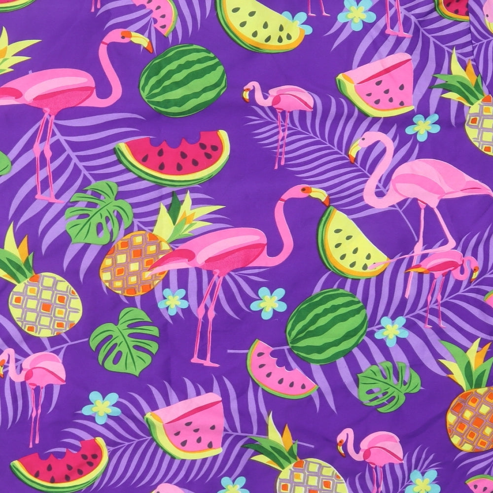King Kameha Mens Purple  Polyester  Button-Up Size 3XL Collared Button - Tropical print