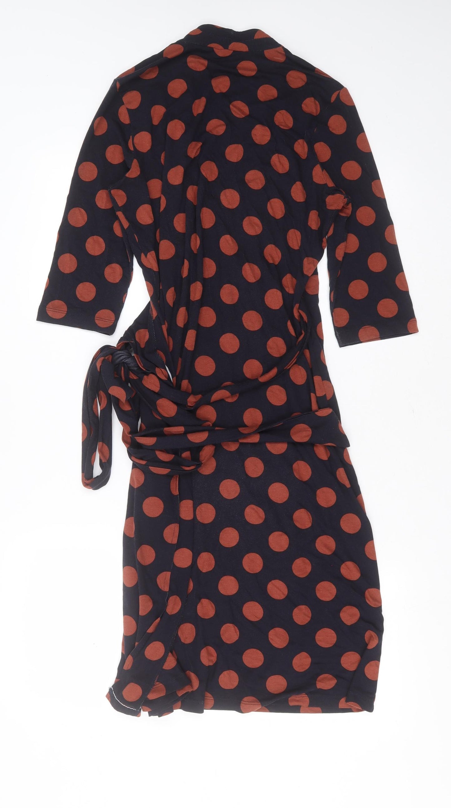 HOBBS  Womens Blue Polka Dot Viscose Wrap Dress  Size 12  V-Neck Tie