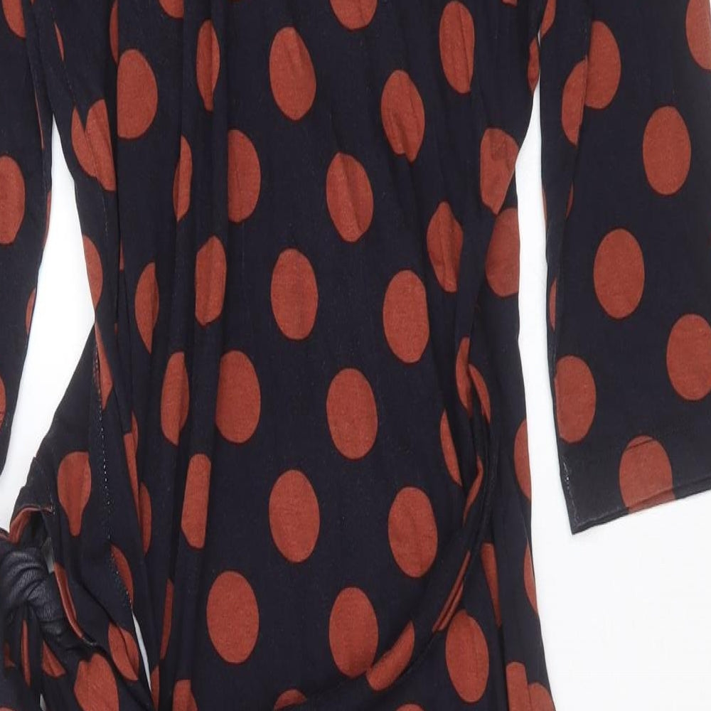 HOBBS  Womens Blue Polka Dot Viscose Wrap Dress  Size 12  V-Neck Tie