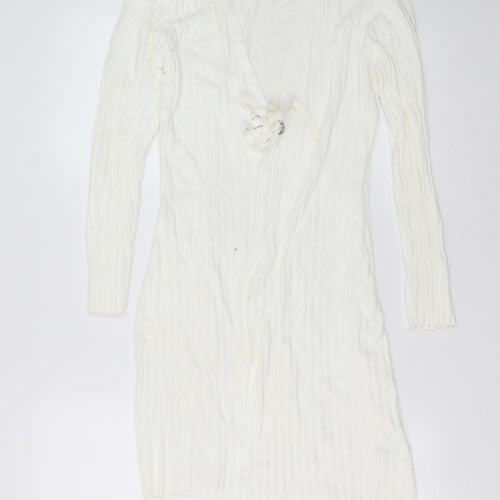 NEXT Womens Ivory V-Neck Striped Cotton Cardigan Jumper Size 10