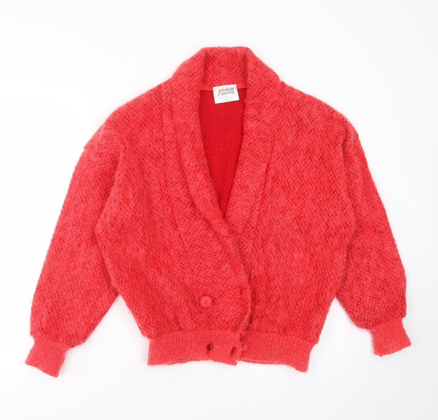 Focus Womens Red V-Neck  Acrylic Cardigan Jumper Size 8
