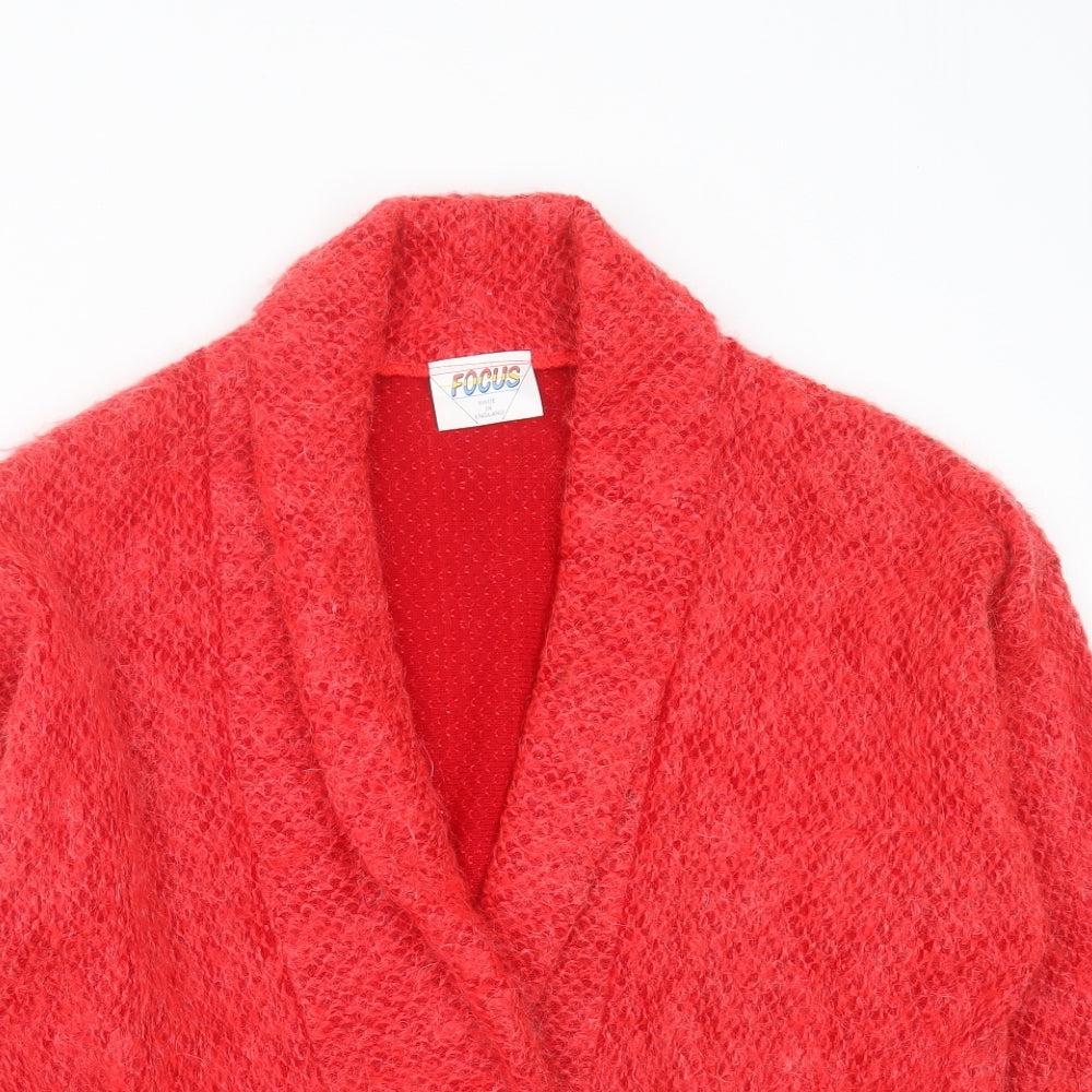 Focus Womens Red V-Neck  Acrylic Cardigan Jumper Size 8