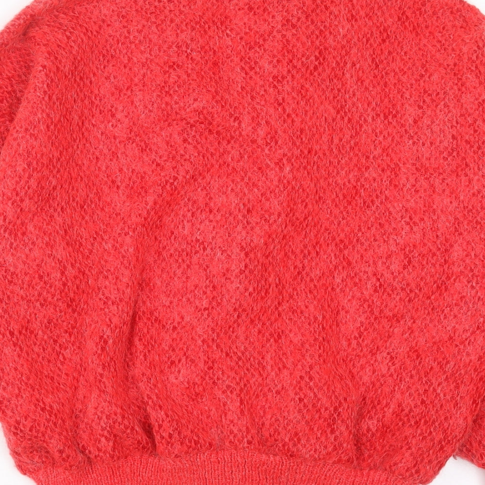 Focus Womens Red V-Neck  Acrylic Cardigan Jumper Size 8