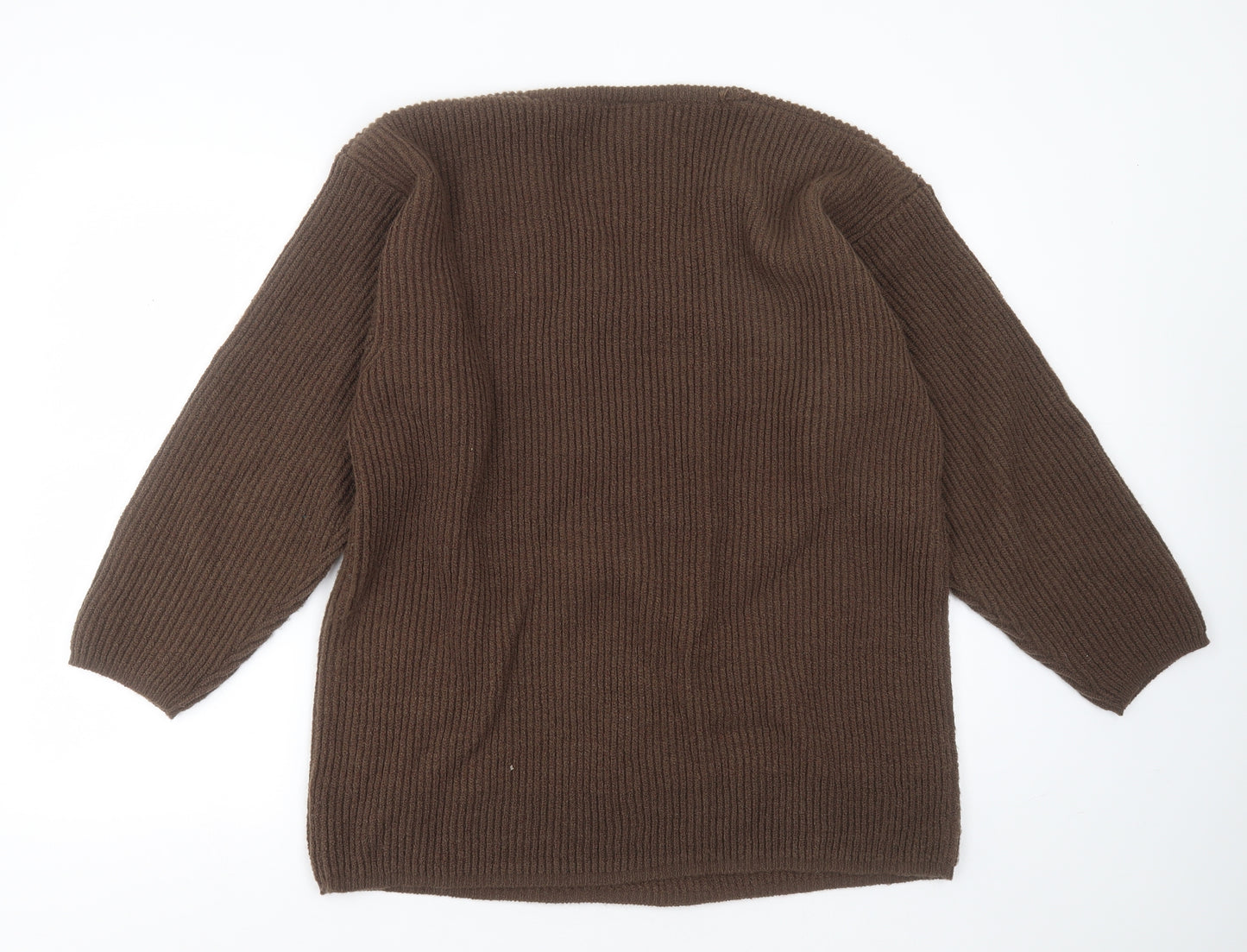 CANDA Womens Brown V-Neck  Acrylic Pullover Jumper Size L