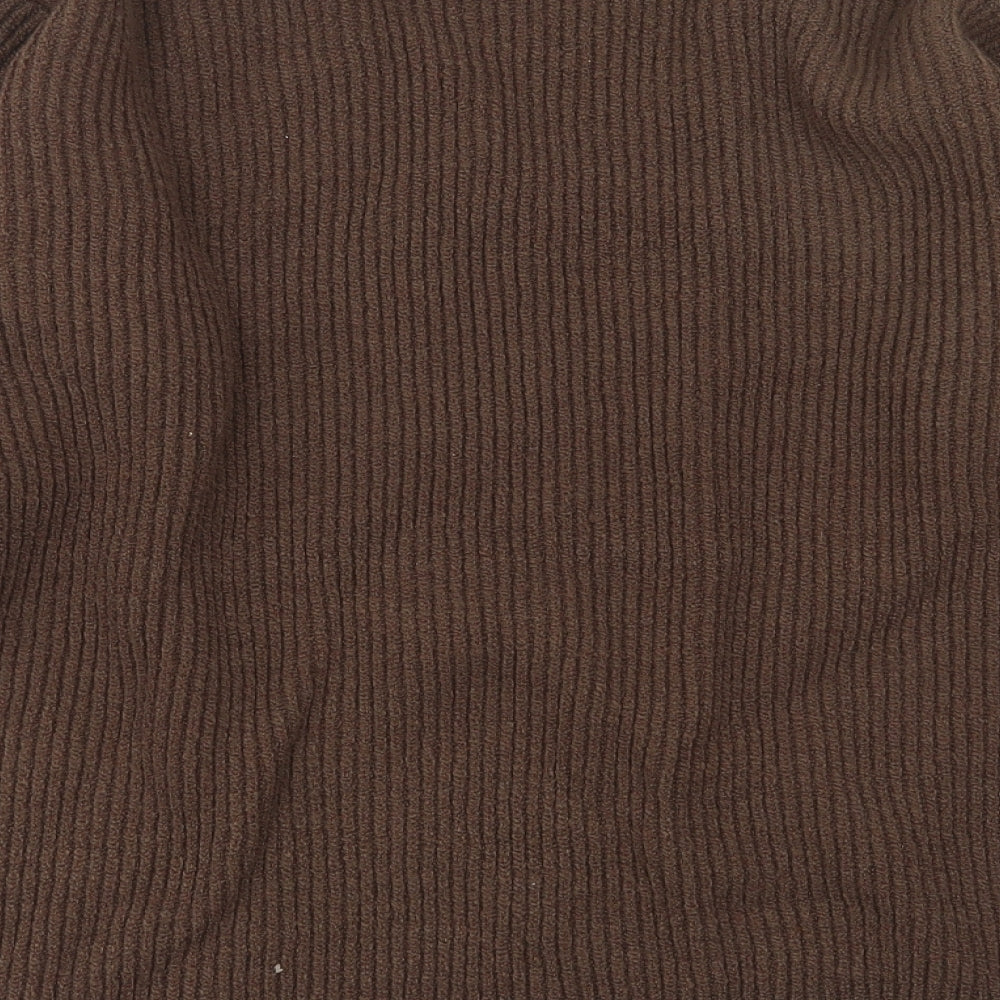 CANDA Womens Brown V-Neck  Acrylic Pullover Jumper Size L
