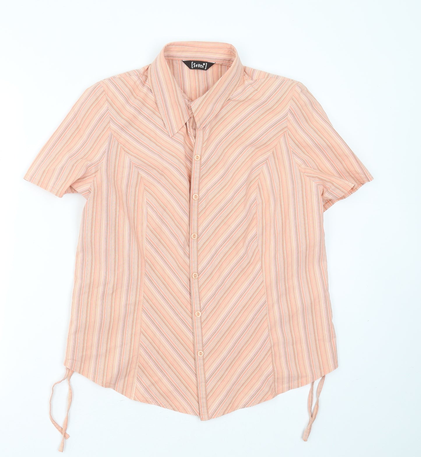 Seven Womens Orange Striped Cotton Basic Button-Up Size 16 Collared