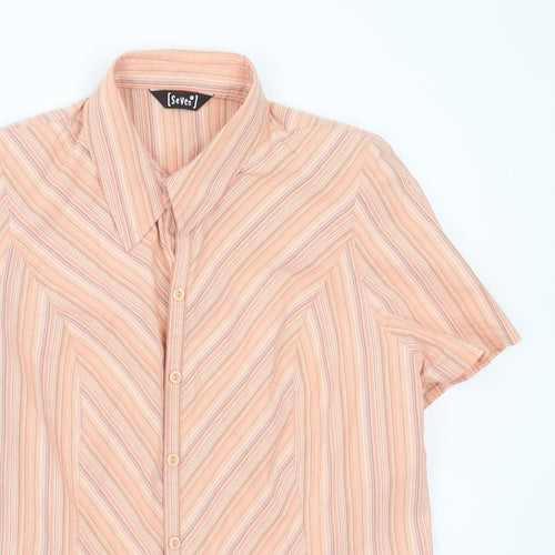Seven Womens Orange Striped Cotton Basic Button-Up Size 16 Collared